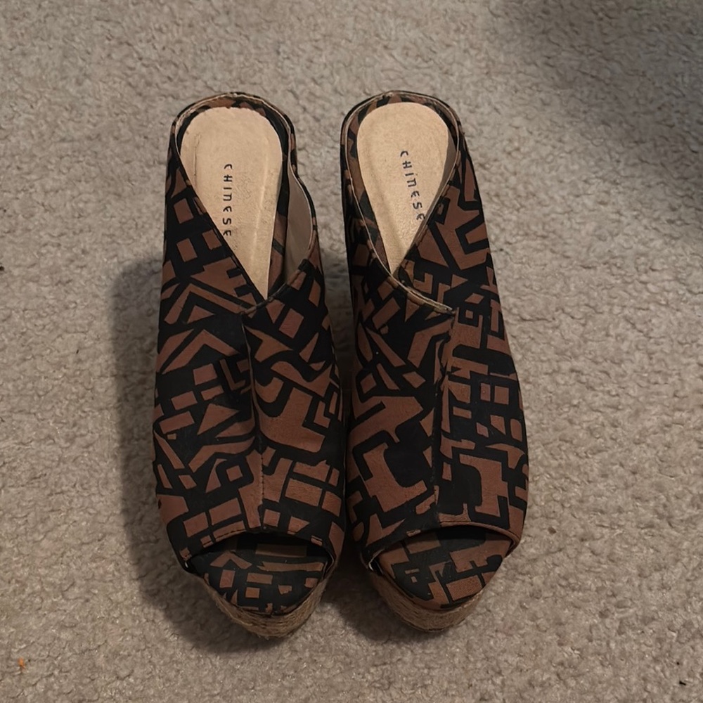 Women’s Brown and Black Wedge Sandals